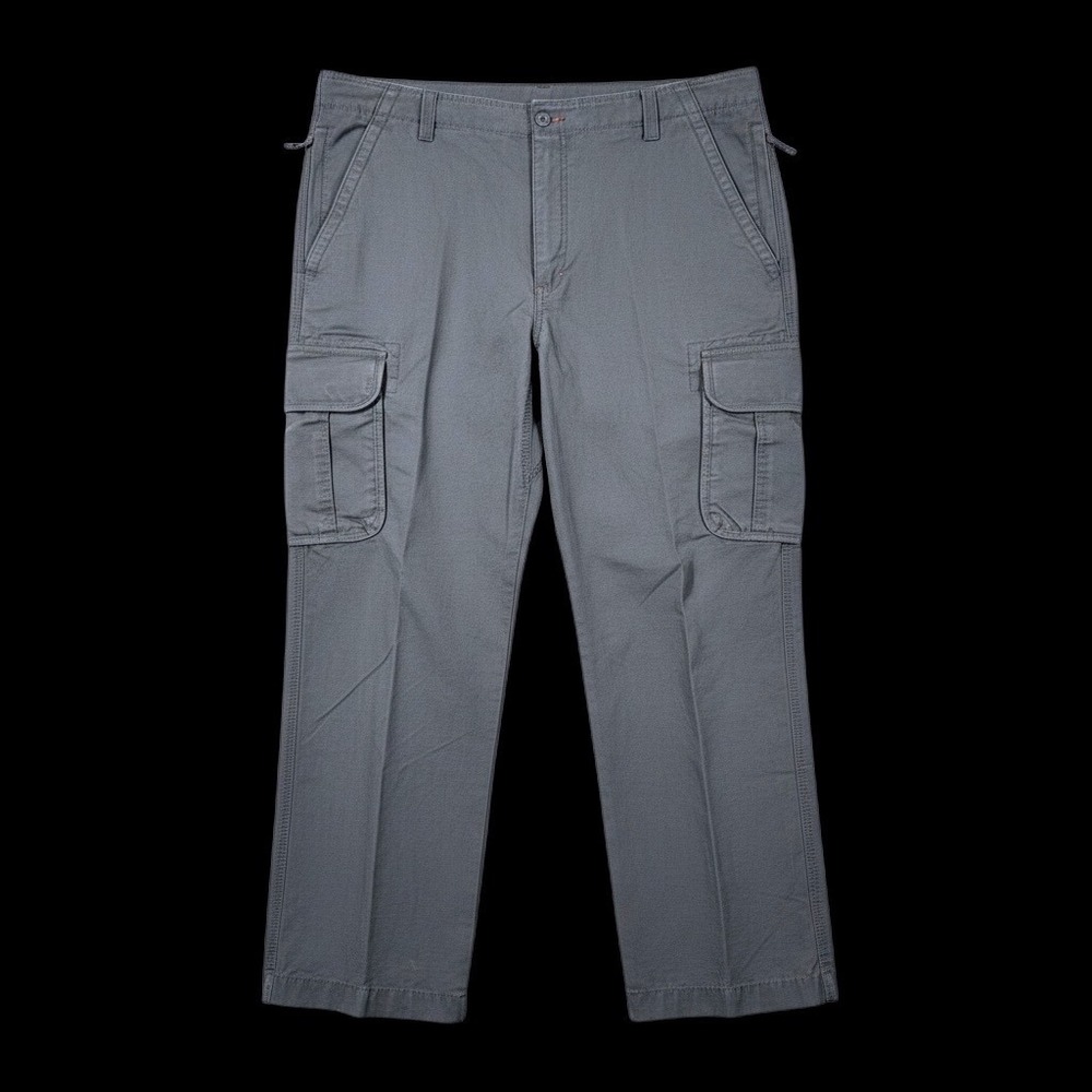 LL Bean Natural Fit Mens Gray Cargo Pants Size 40W 29" Inseam Cotton Zip Pockets